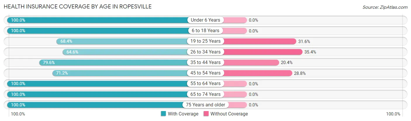 Health Insurance Coverage by Age in Ropesville