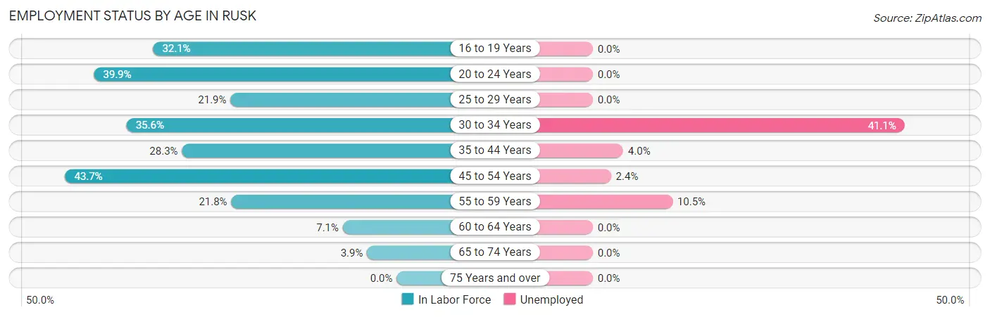 Employment Status by Age in Rusk