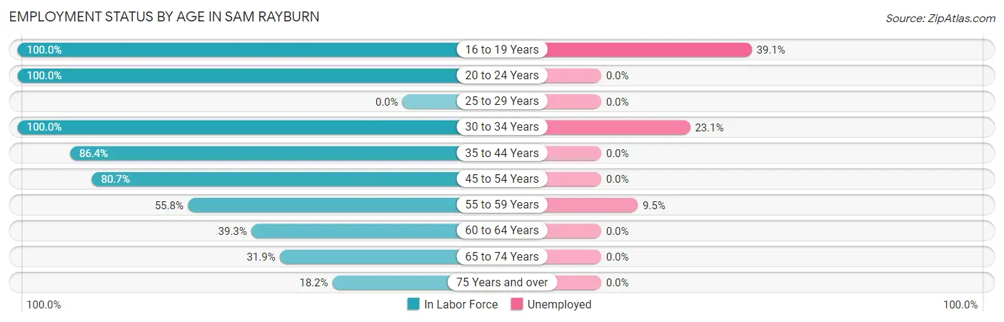 Employment Status by Age in Sam Rayburn