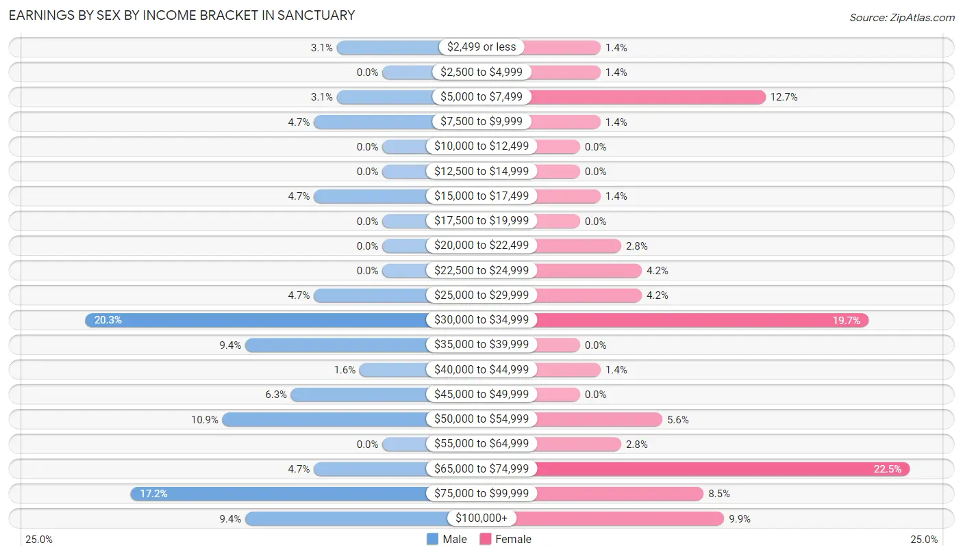 Earnings by Sex by Income Bracket in Sanctuary