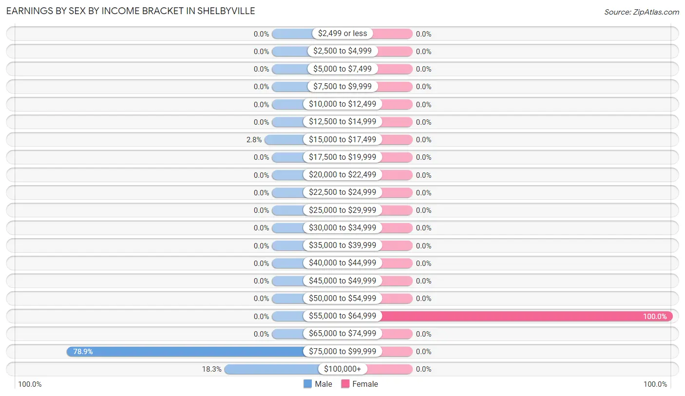 Earnings by Sex by Income Bracket in Shelbyville