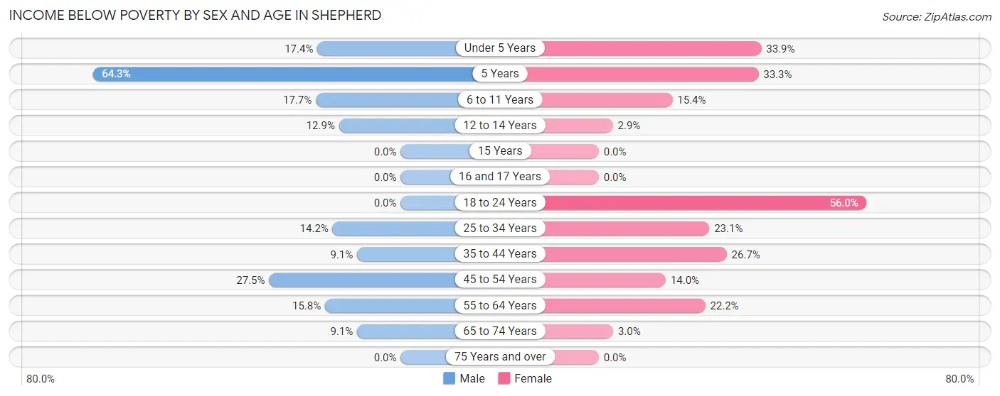 Income Below Poverty by Sex and Age in Shepherd