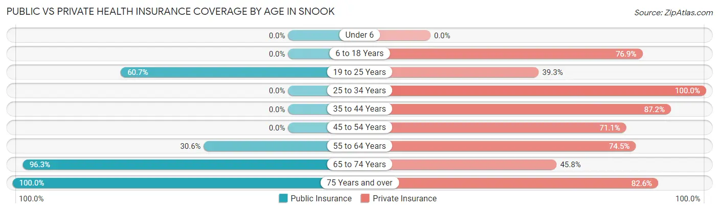 Public vs Private Health Insurance Coverage by Age in Snook