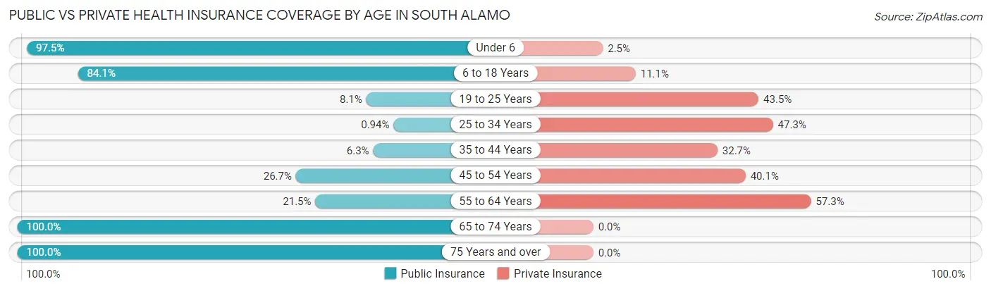 Public vs Private Health Insurance Coverage by Age in South Alamo