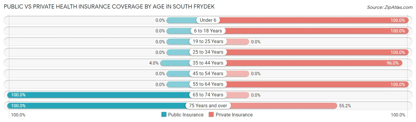 Public vs Private Health Insurance Coverage by Age in South Frydek