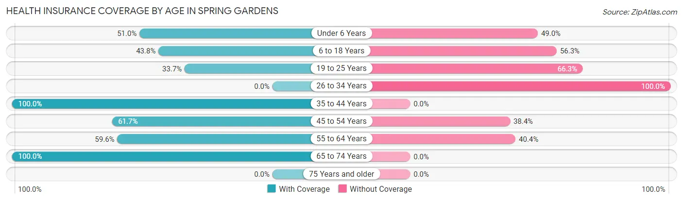 Health Insurance Coverage by Age in Spring Gardens