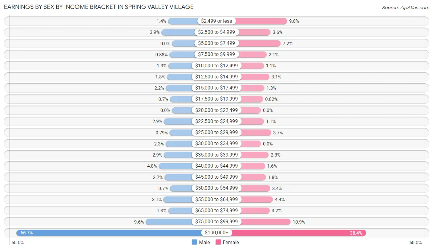 Earnings by Sex by Income Bracket in Spring Valley Village