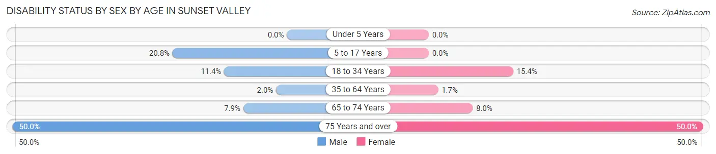 Disability Status by Sex by Age in Sunset Valley
