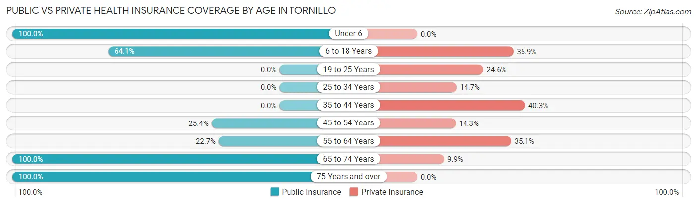 Public vs Private Health Insurance Coverage by Age in Tornillo