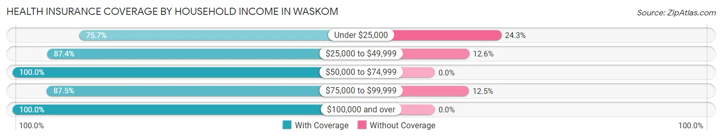 Health Insurance Coverage by Household Income in Waskom