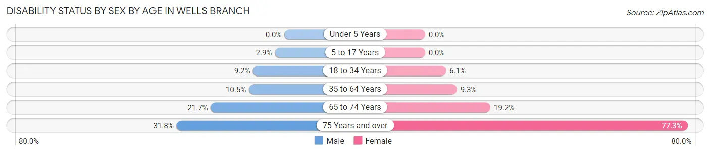 Disability Status by Sex by Age in Wells Branch