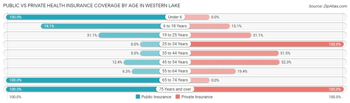 Public vs Private Health Insurance Coverage by Age in Western Lake