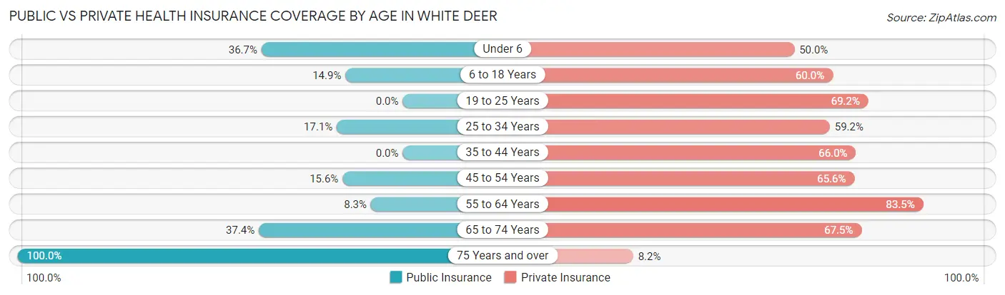Public vs Private Health Insurance Coverage by Age in White Deer