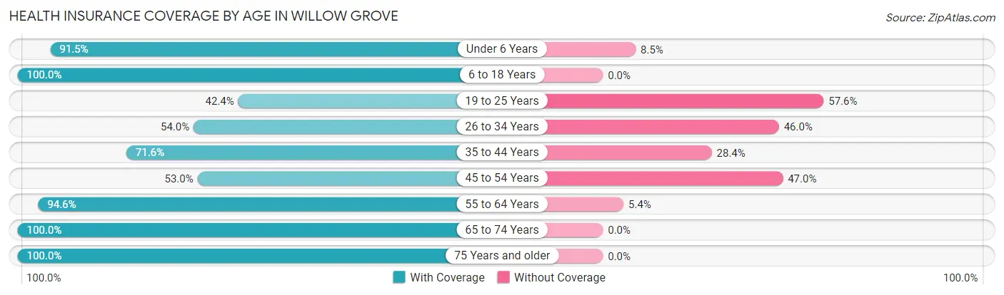 Health Insurance Coverage by Age in Willow Grove