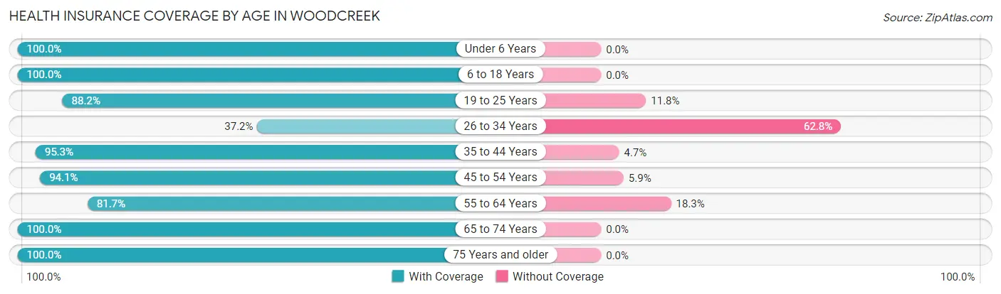Health Insurance Coverage by Age in Woodcreek