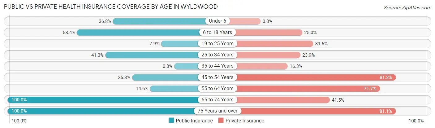 Public vs Private Health Insurance Coverage by Age in Wyldwood