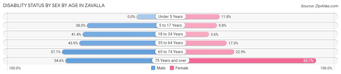 Disability Status by Sex by Age in Zavalla