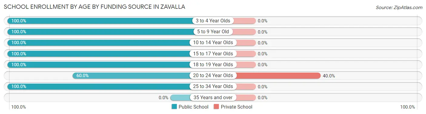 School Enrollment by Age by Funding Source in Zavalla