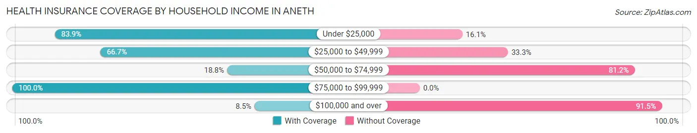 Health Insurance Coverage by Household Income in Aneth