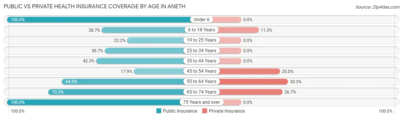 Public vs Private Health Insurance Coverage by Age in Aneth