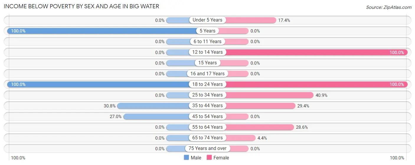 Income Below Poverty by Sex and Age in Big Water