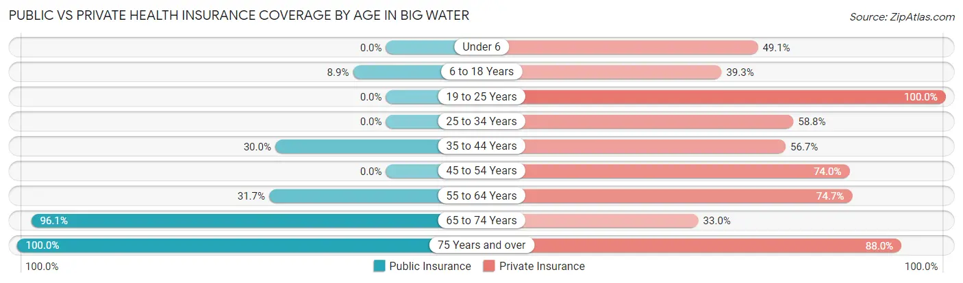 Public vs Private Health Insurance Coverage by Age in Big Water