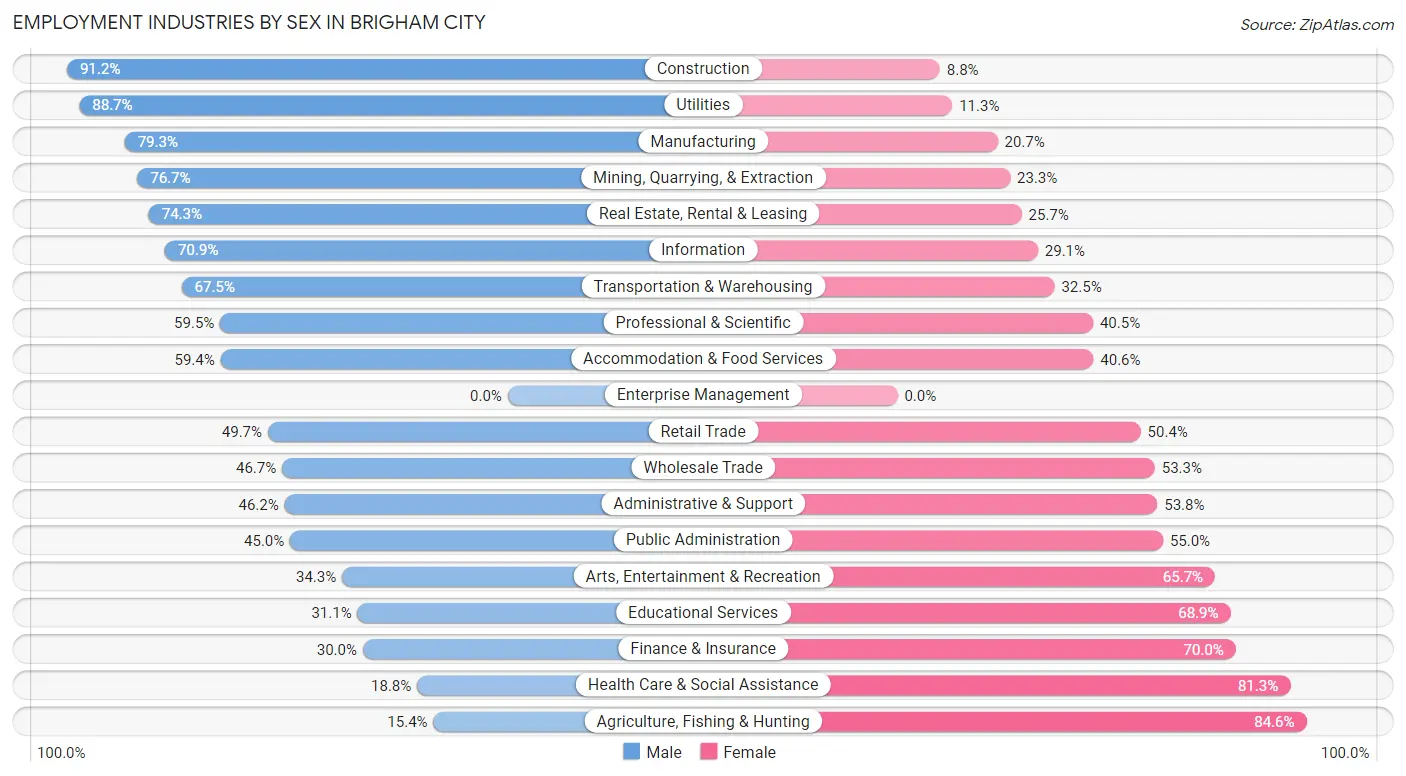 Employment Industries by Sex in Brigham City