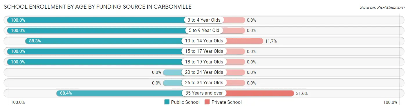 School Enrollment by Age by Funding Source in Carbonville