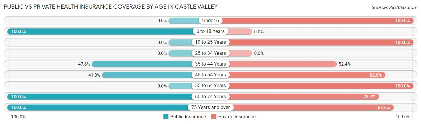Public vs Private Health Insurance Coverage by Age in Castle Valley