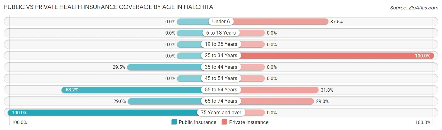 Public vs Private Health Insurance Coverage by Age in Halchita