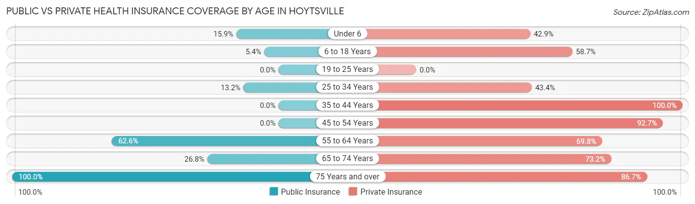 Public vs Private Health Insurance Coverage by Age in Hoytsville
