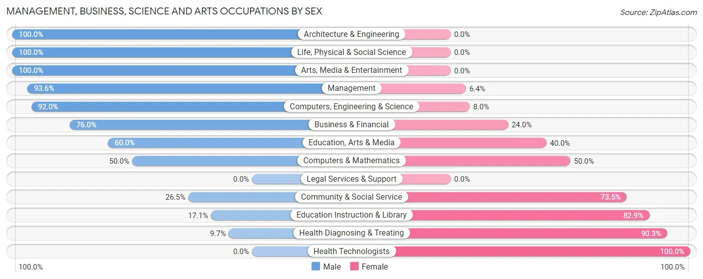 Management, Business, Science and Arts Occupations by Sex in Lewiston