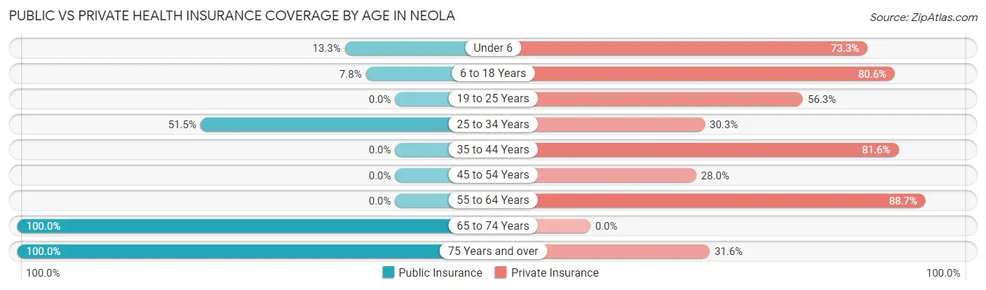 Public vs Private Health Insurance Coverage by Age in Neola