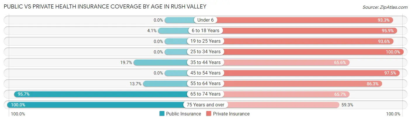Public vs Private Health Insurance Coverage by Age in Rush Valley