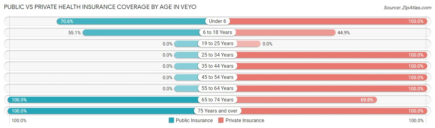 Public vs Private Health Insurance Coverage by Age in Veyo