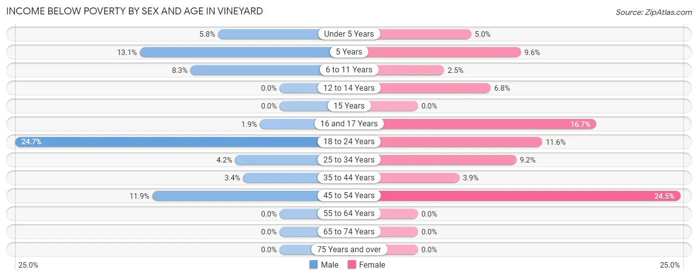 Income Below Poverty by Sex and Age in Vineyard