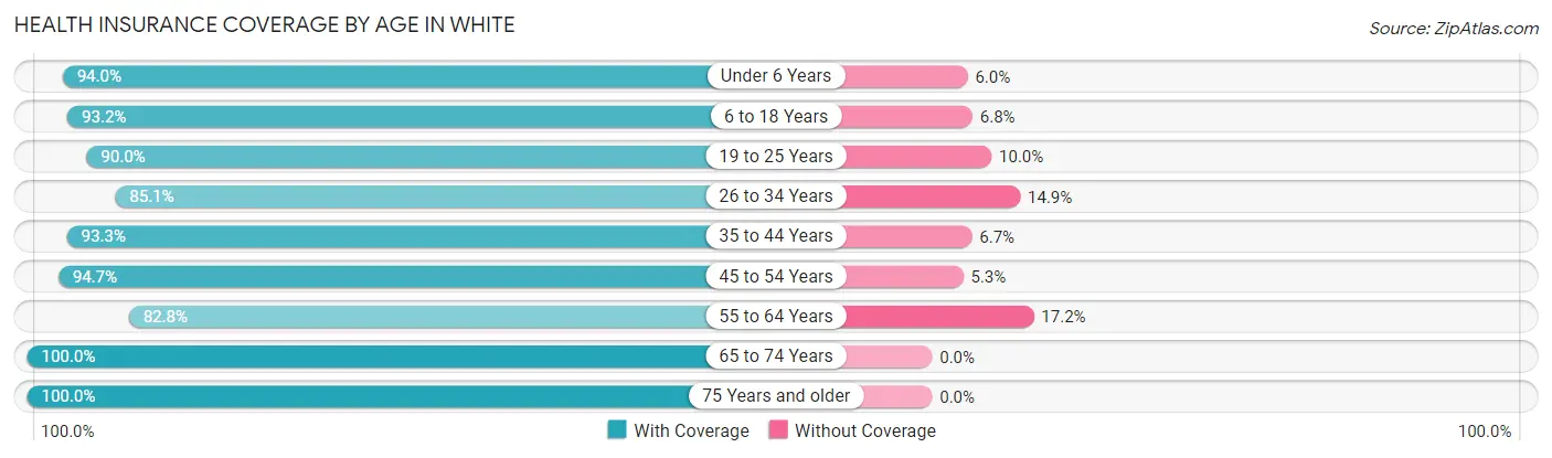 Health Insurance Coverage by Age in White