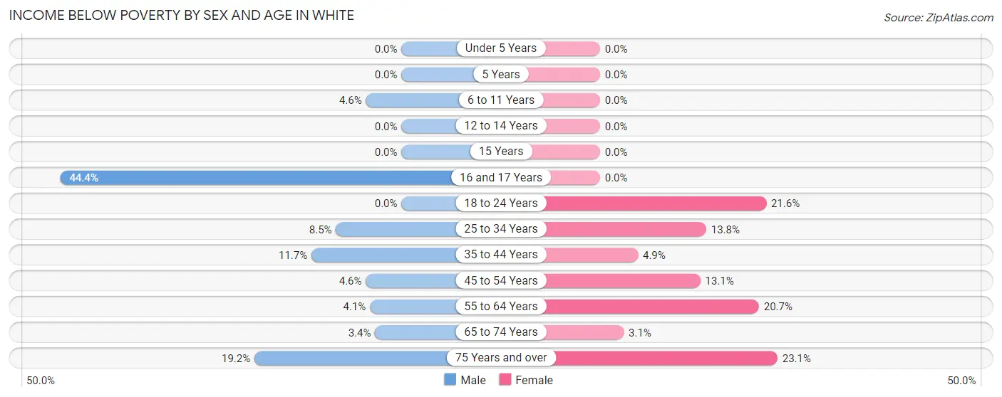 Income Below Poverty by Sex and Age in White