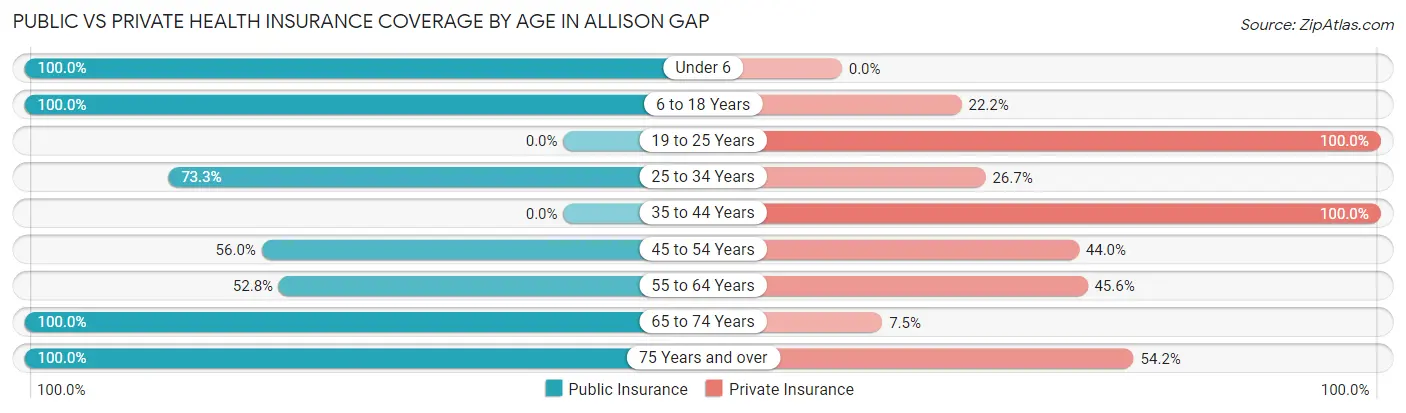 Public vs Private Health Insurance Coverage by Age in Allison Gap