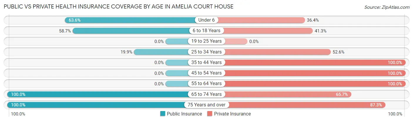 Public vs Private Health Insurance Coverage by Age in Amelia Court House