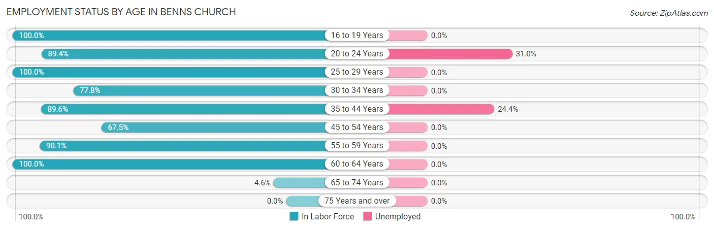 Employment Status by Age in Benns Church