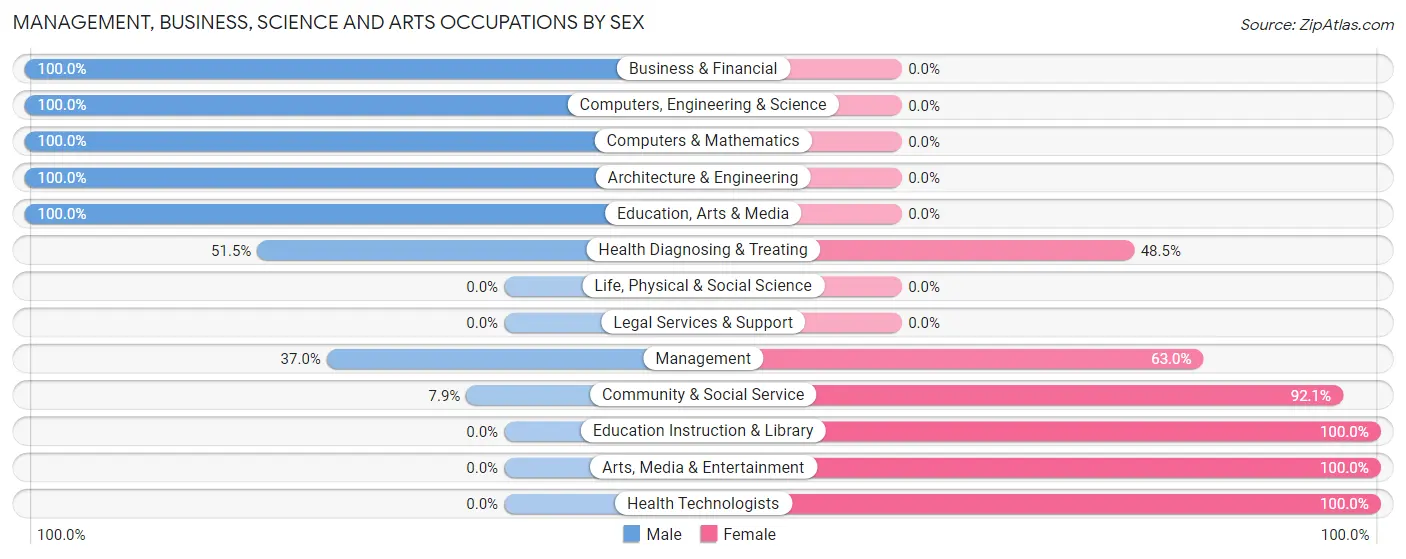 Management, Business, Science and Arts Occupations by Sex in Benns Church