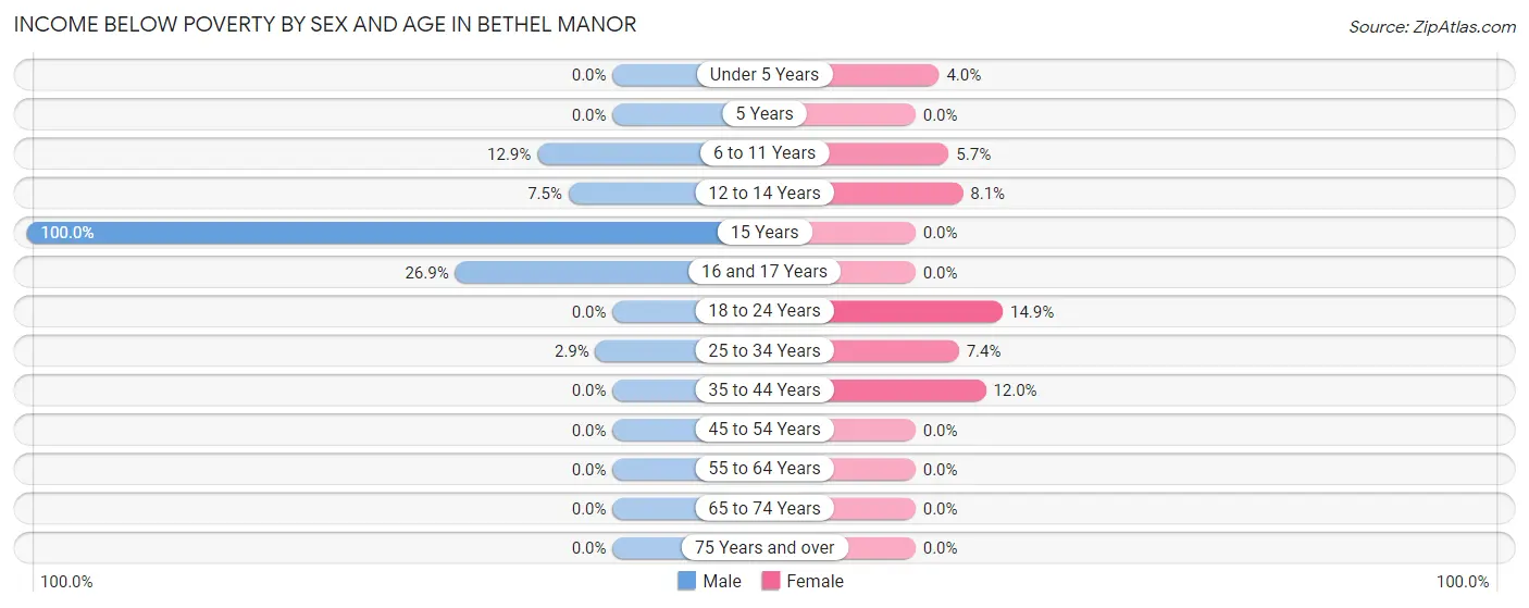Income Below Poverty by Sex and Age in Bethel Manor