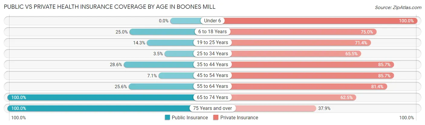 Public vs Private Health Insurance Coverage by Age in Boones Mill