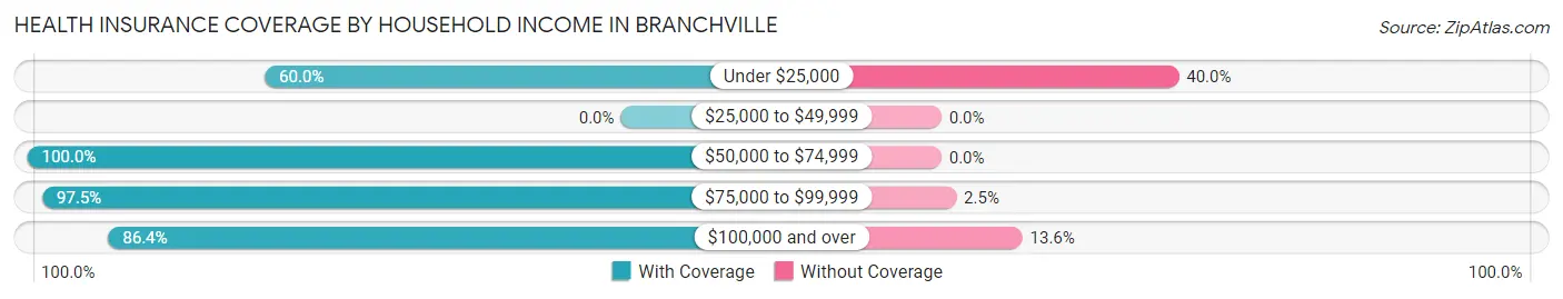 Health Insurance Coverage by Household Income in Branchville