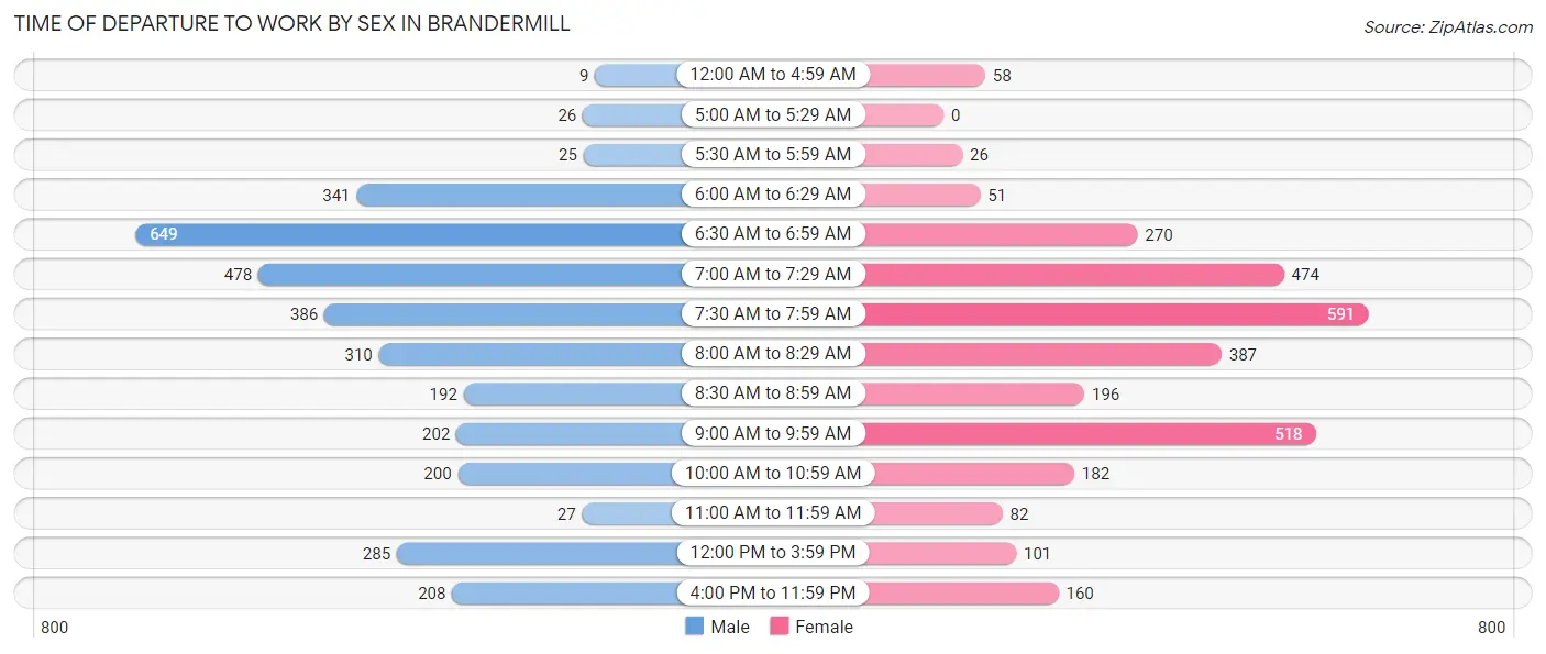 Time of Departure to Work by Sex in Brandermill