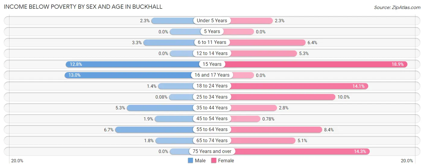 Income Below Poverty by Sex and Age in Buckhall