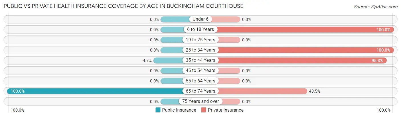 Public vs Private Health Insurance Coverage by Age in Buckingham Courthouse