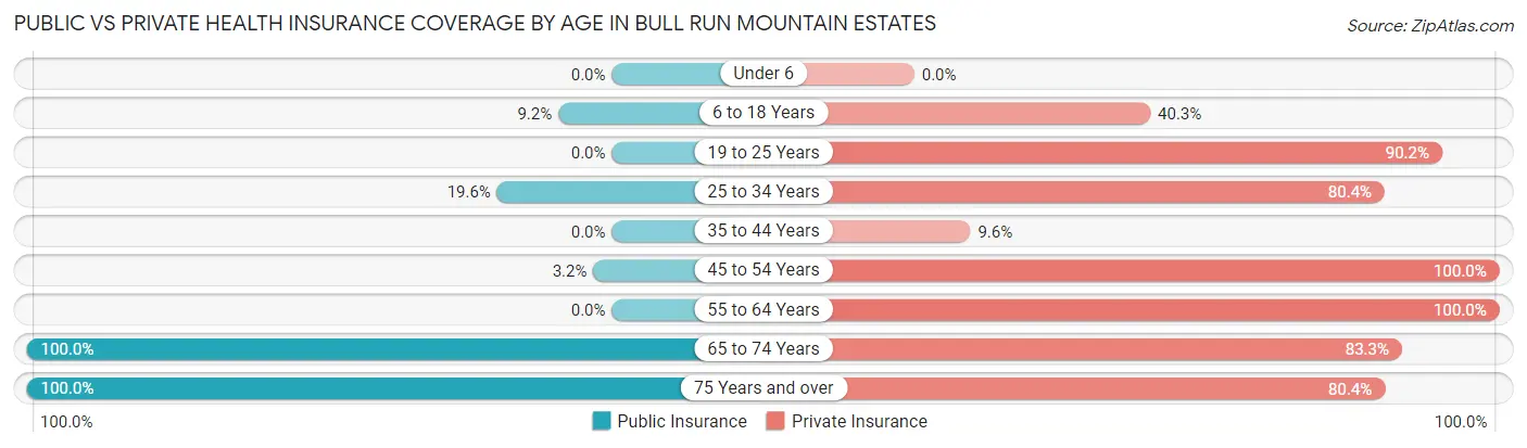 Public vs Private Health Insurance Coverage by Age in Bull Run Mountain Estates