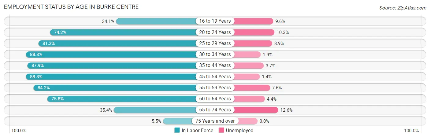 Employment Status by Age in Burke Centre
